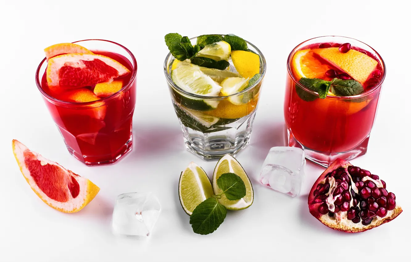 Фото обои лед, алкоголь, лайм, напиток, грейпфрут, гранат