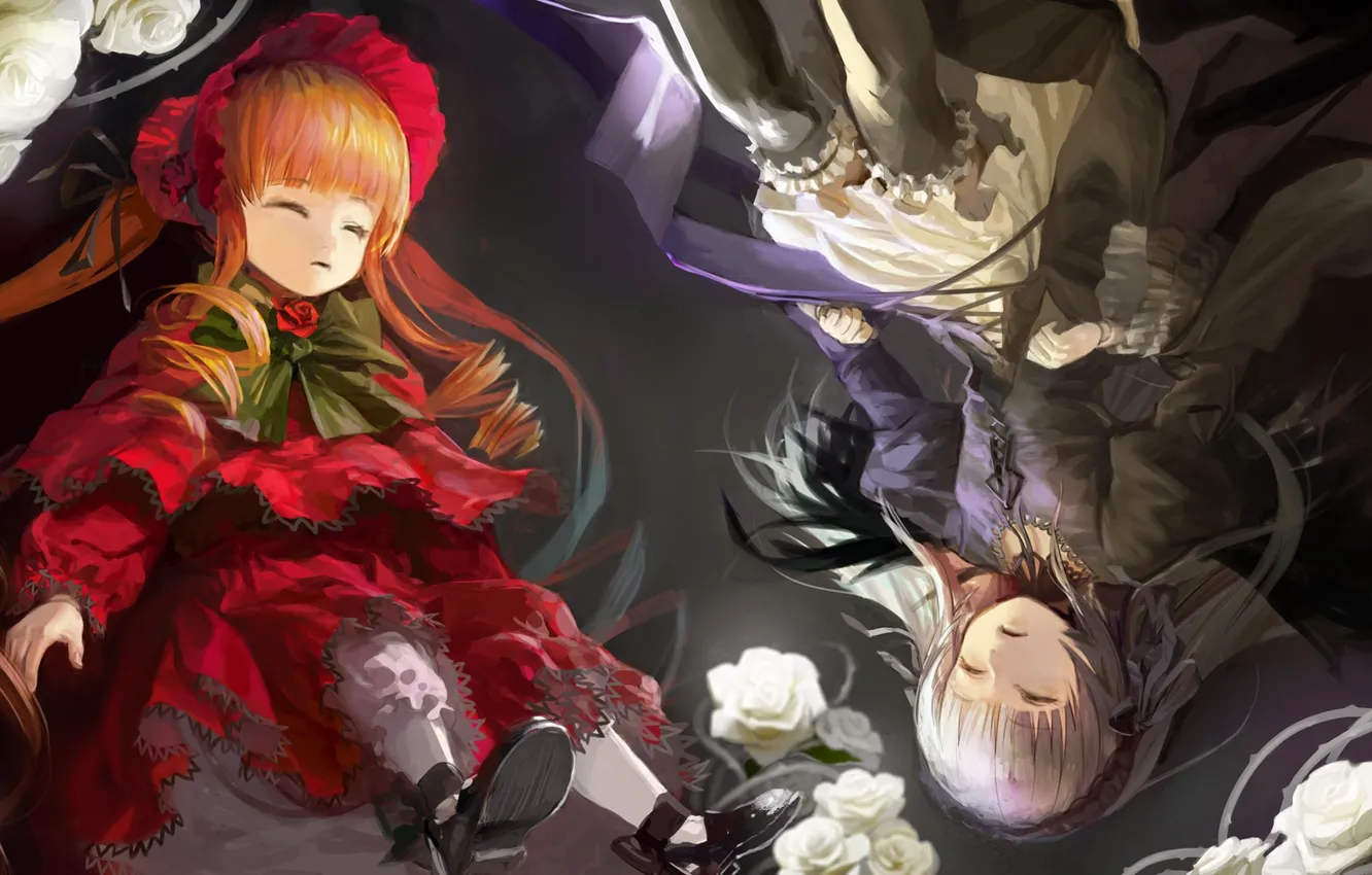 Фото обои свет, сон, белые розы, Suigintou, Rozen Maiden, Shinku
