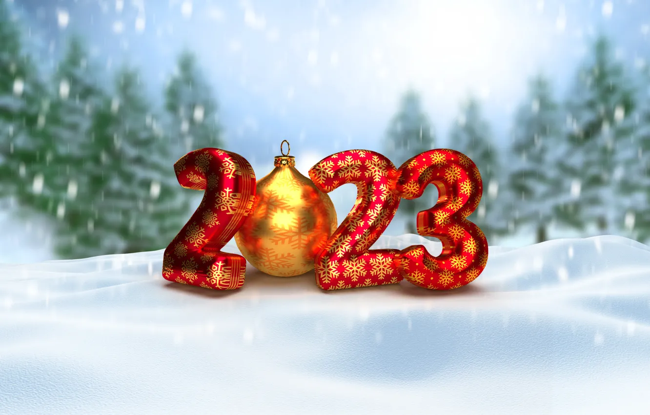 Фото обои зима, снег, снежинки, Новый Год, цифры, metal, golden, happy