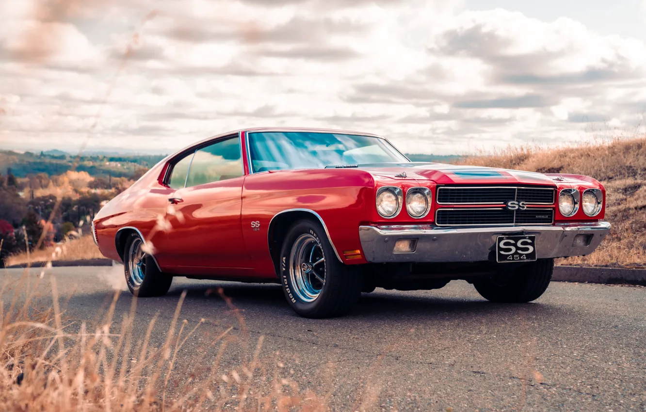 Фото обои Красный, Chevrolet, 1972, Среднеразмерный автомобиль, Mid-sized automobile, Chevrolet Chevelle SS 454