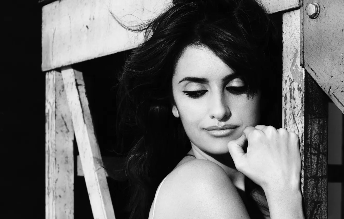 Фото обои девушка, стрелки, макияж, актриса, черно-белое, Penelope Cruz, Пенелопа Круз
