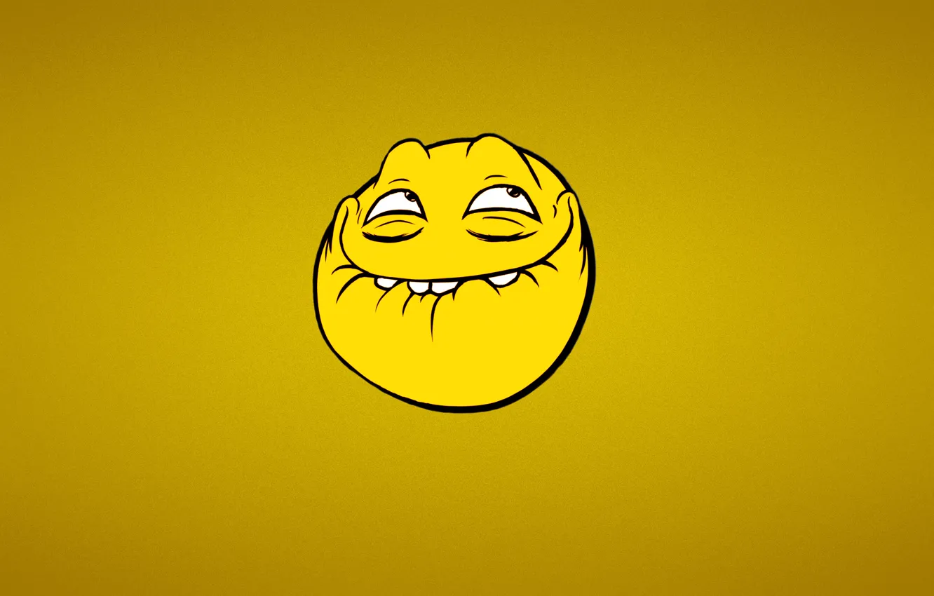 Фото обои желтый, минимализм, smile, Trollface, троллфэйс, Лицо тролля