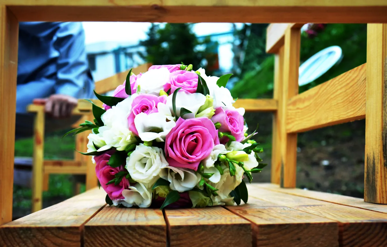 Фото обои цветы, розы, свадьба, свадебный букет