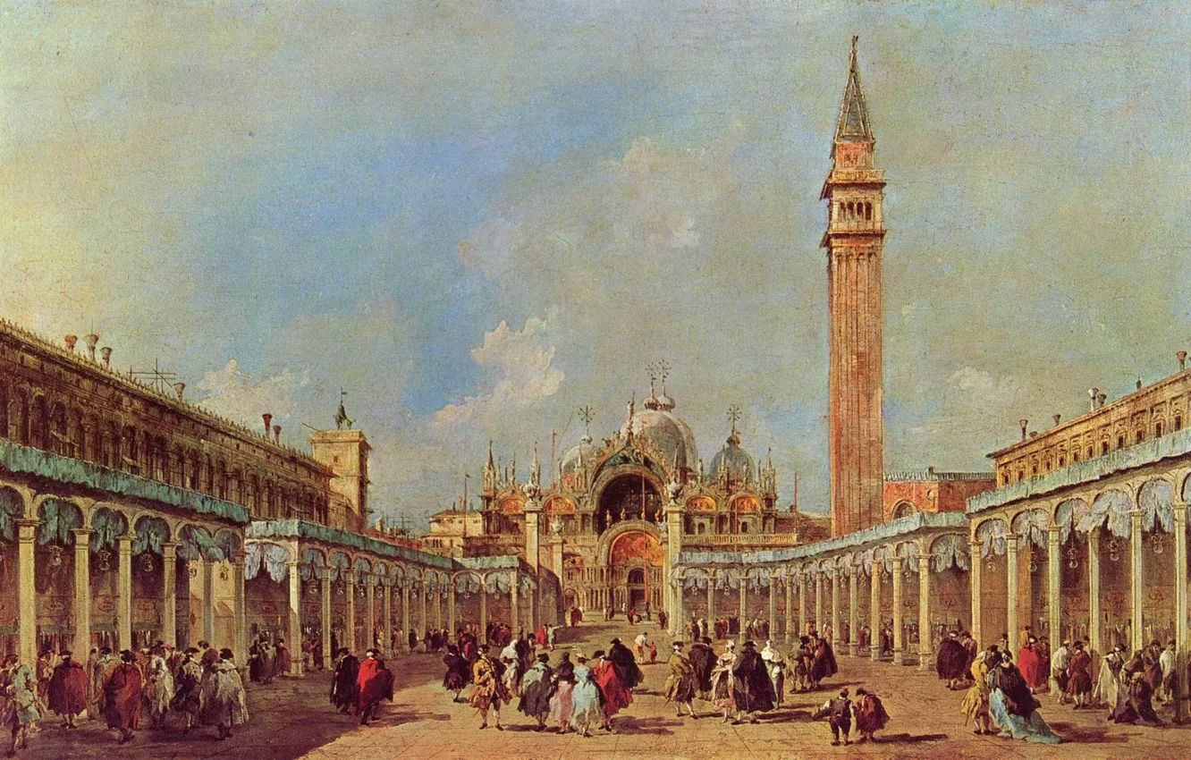 Фото обои люди, картина, площадь, день, венеция, италия, francesco guardi, франческо гварди