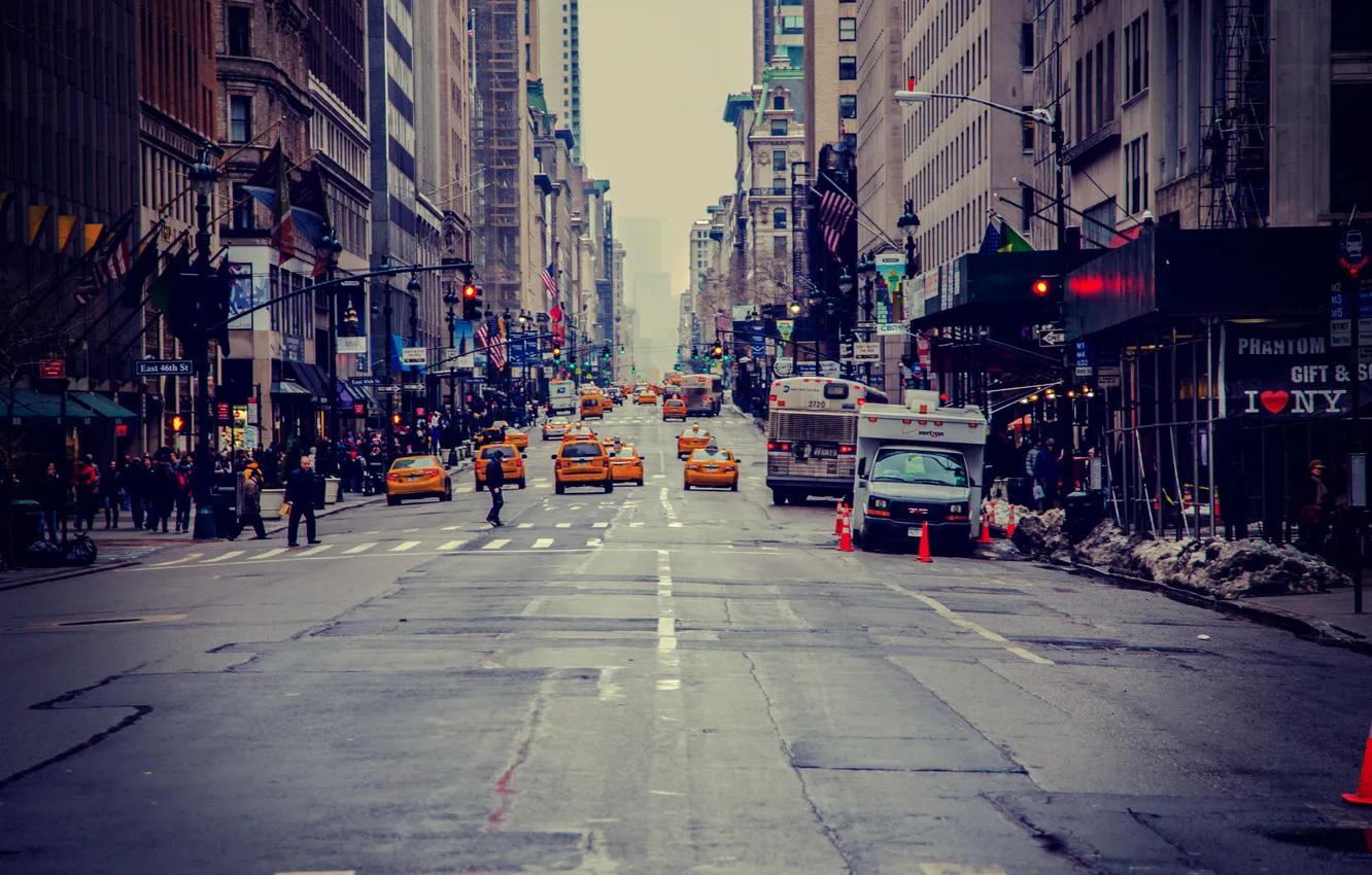 Фото обои город, улица, небоскребы, такси, USA, америка, сша, New York City