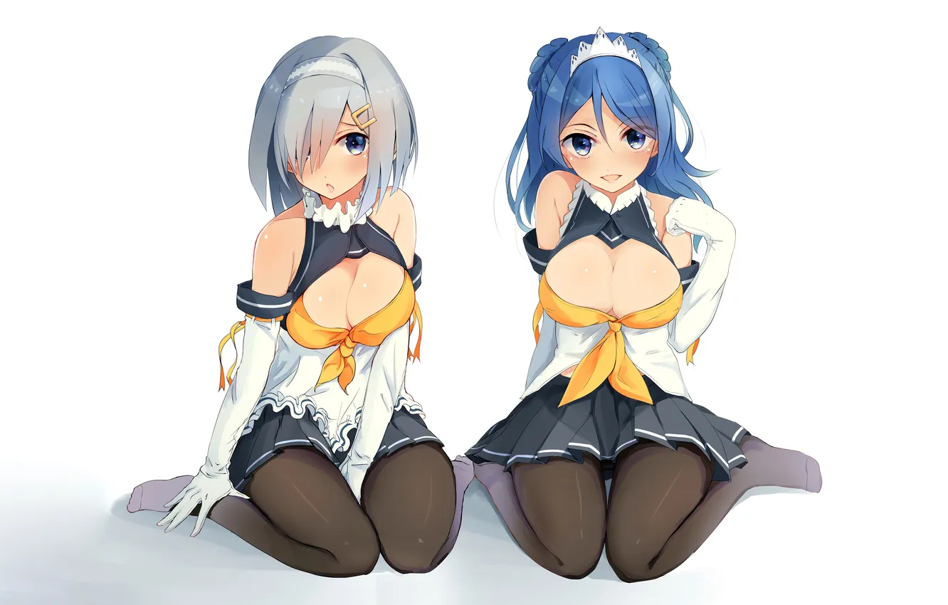 Фото обои sexy, cleavage, school uniform, long hair, legs, girls, boobs, anime