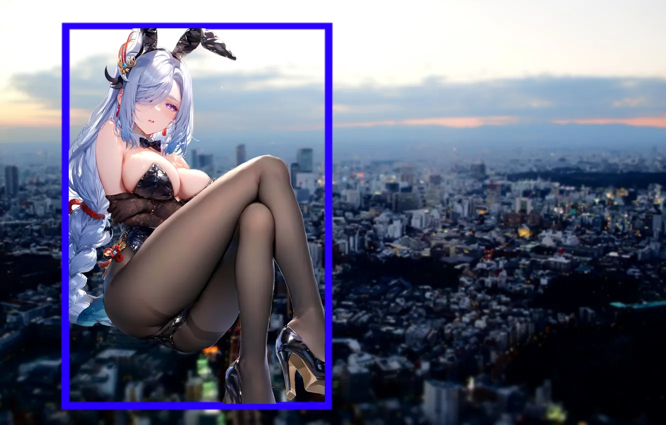 Фото обои girl, hot, sexy, legs, boobs, anime, stockings, breasts