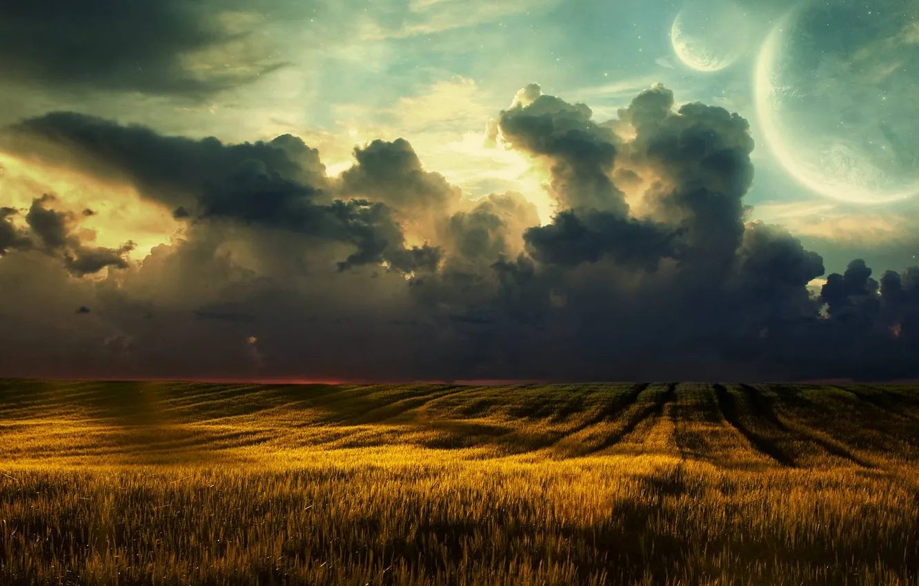 Фото обои field, landscape, nature, clouds, inclement weather