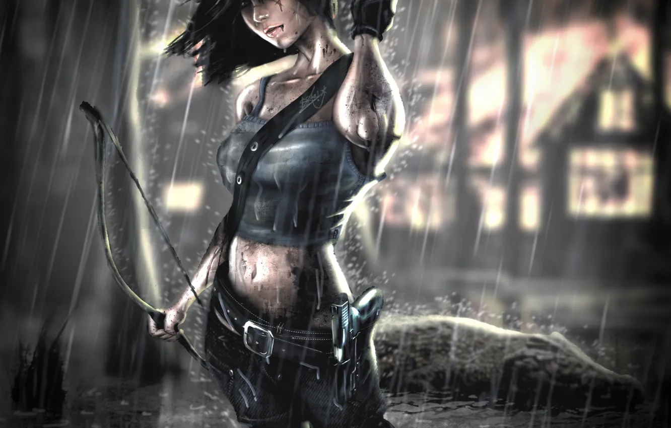 Фото обои дождь, Tomb Raider, Лара Крофт, Lara Croft