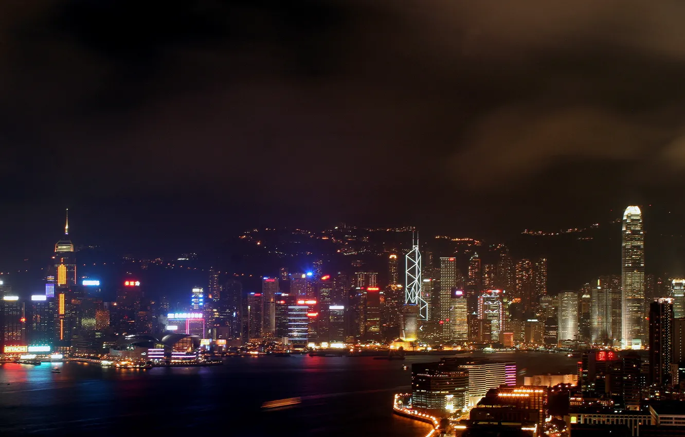 Фото обои city, sky, night, hong kong