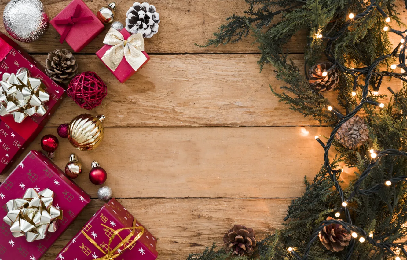 Фото обои украшения, Новый Год, Рождество, подарки, Christmas, wood, New Year, gift