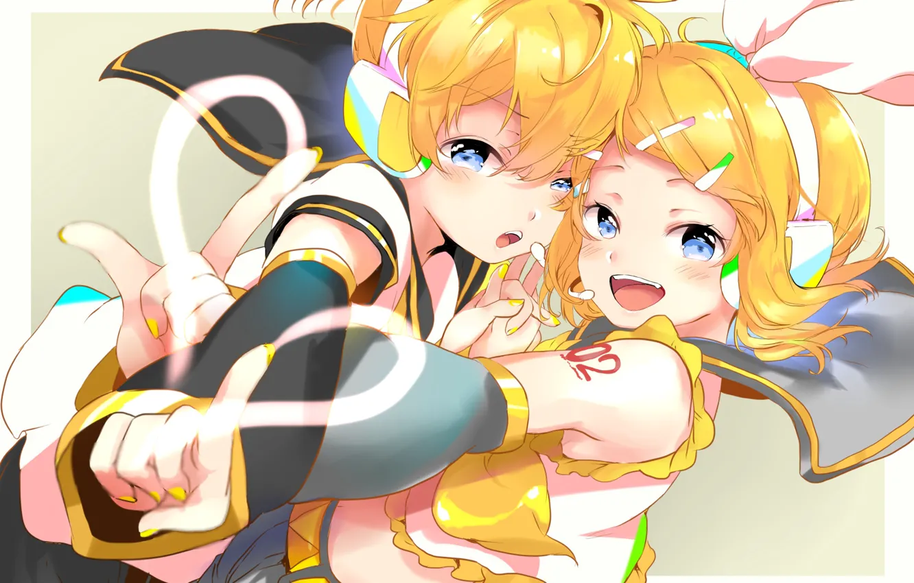 Фото обои мальчик, девочка, сердечко, Kagamine Rin, Kagamine Len, Vocaloids