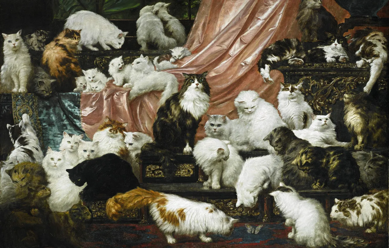 Фото обои коты, картина, живопись, Карл Калер, 42 кота, &ampquot;Любовники моей жены&ampquot;, 1891 год