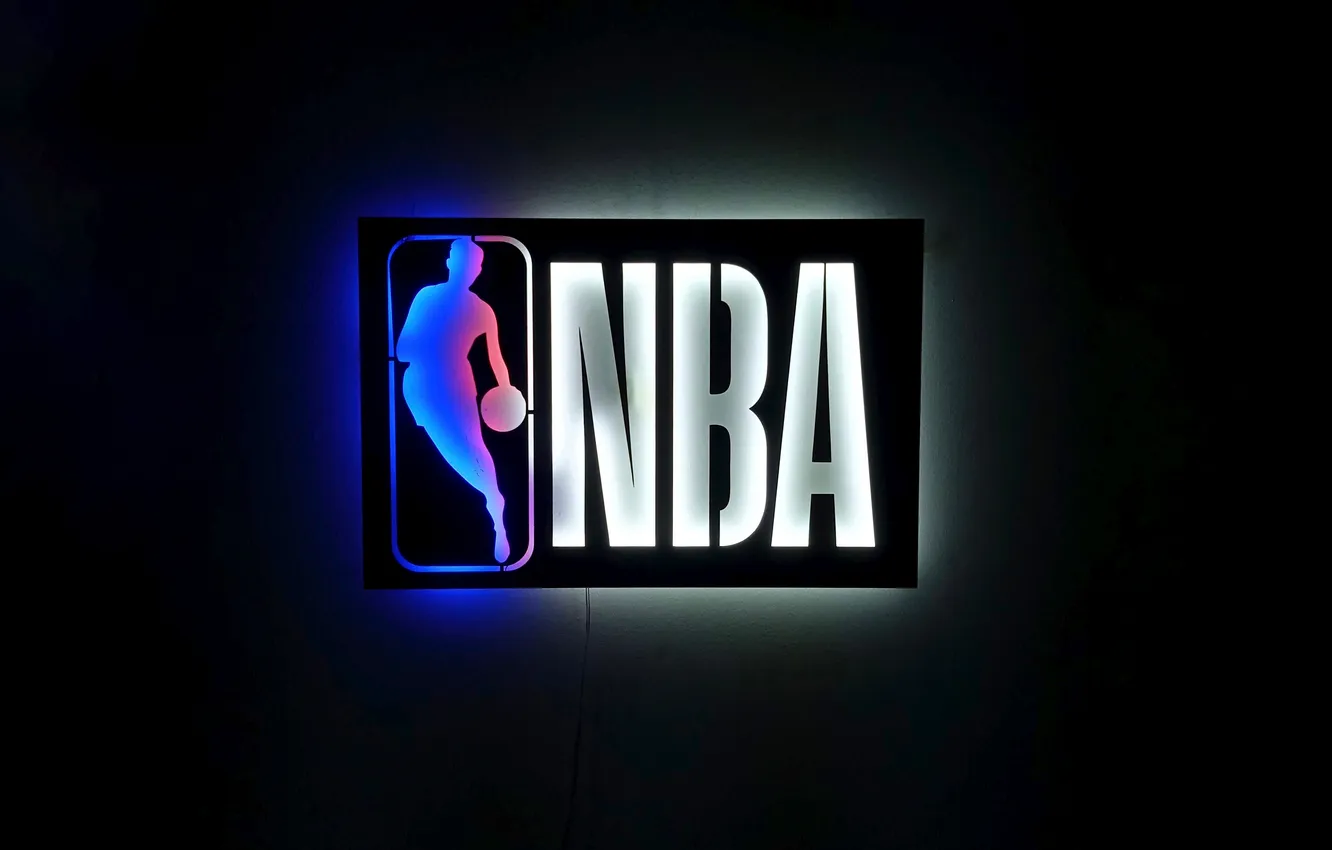 Фото обои Logo, Sports, NBA, Basketball, Glowing, Neon sign, Dark background