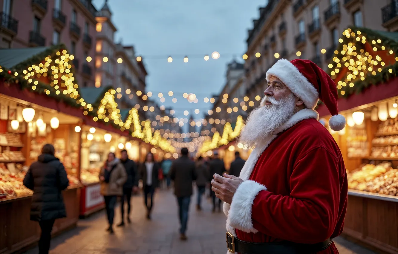 Фото обои украшения, city, город, улица, Рождество, Новый год, christmas, Санта Клаус