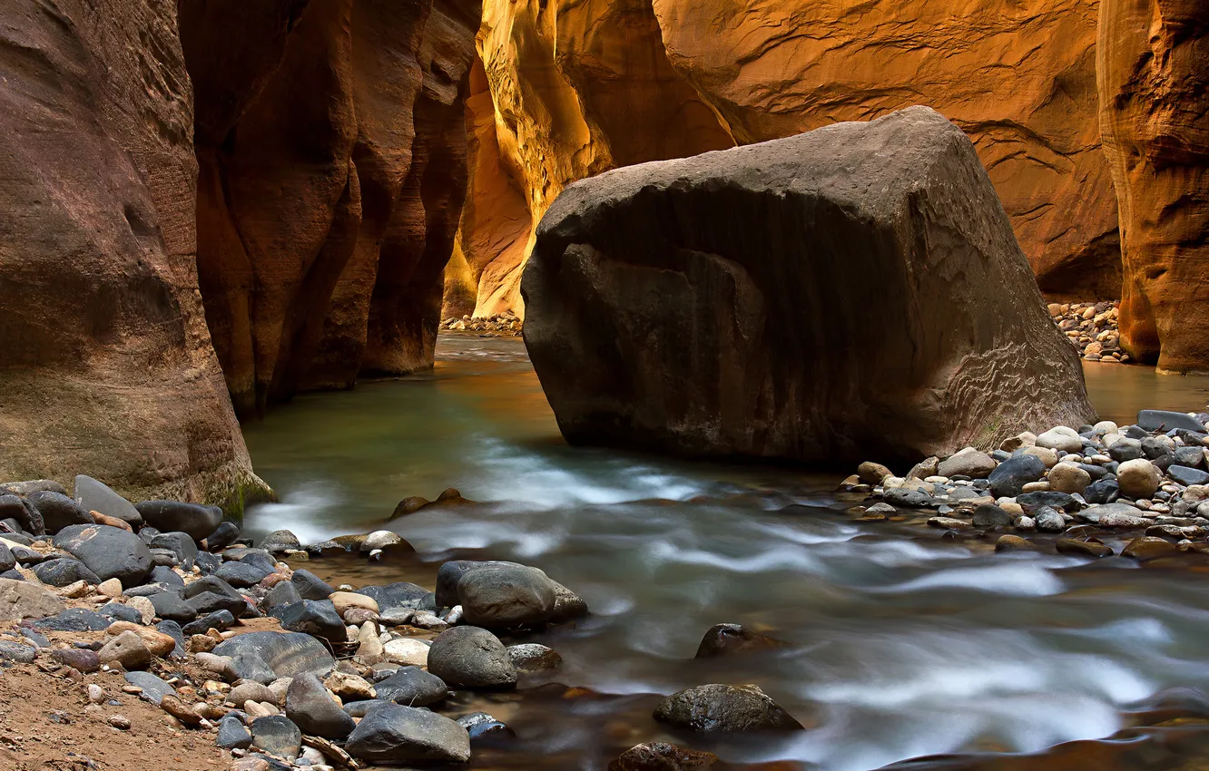 Фото обои река, камни, скалы, каньон, ущелье, Zion National Park, сша, юта