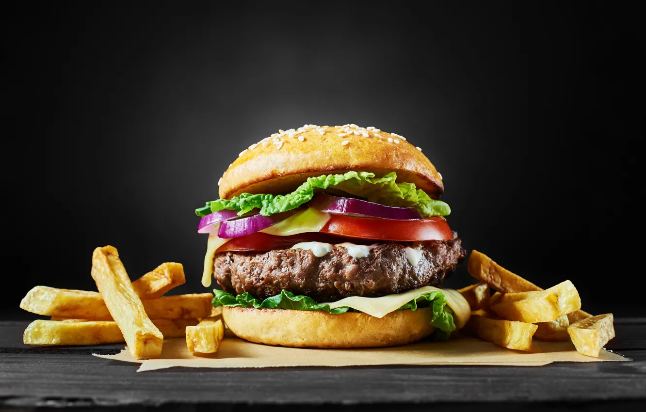 Фото обои fast food, hamburger, french fries