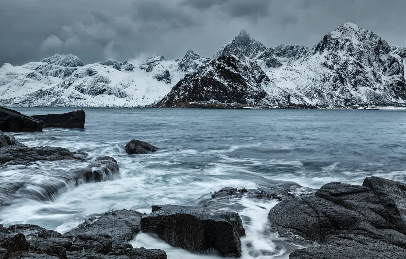 Фото обои море, горы, Норвегия, Norway, Нурланн, Лофотенские острова, Lofoten Islands, Nordland