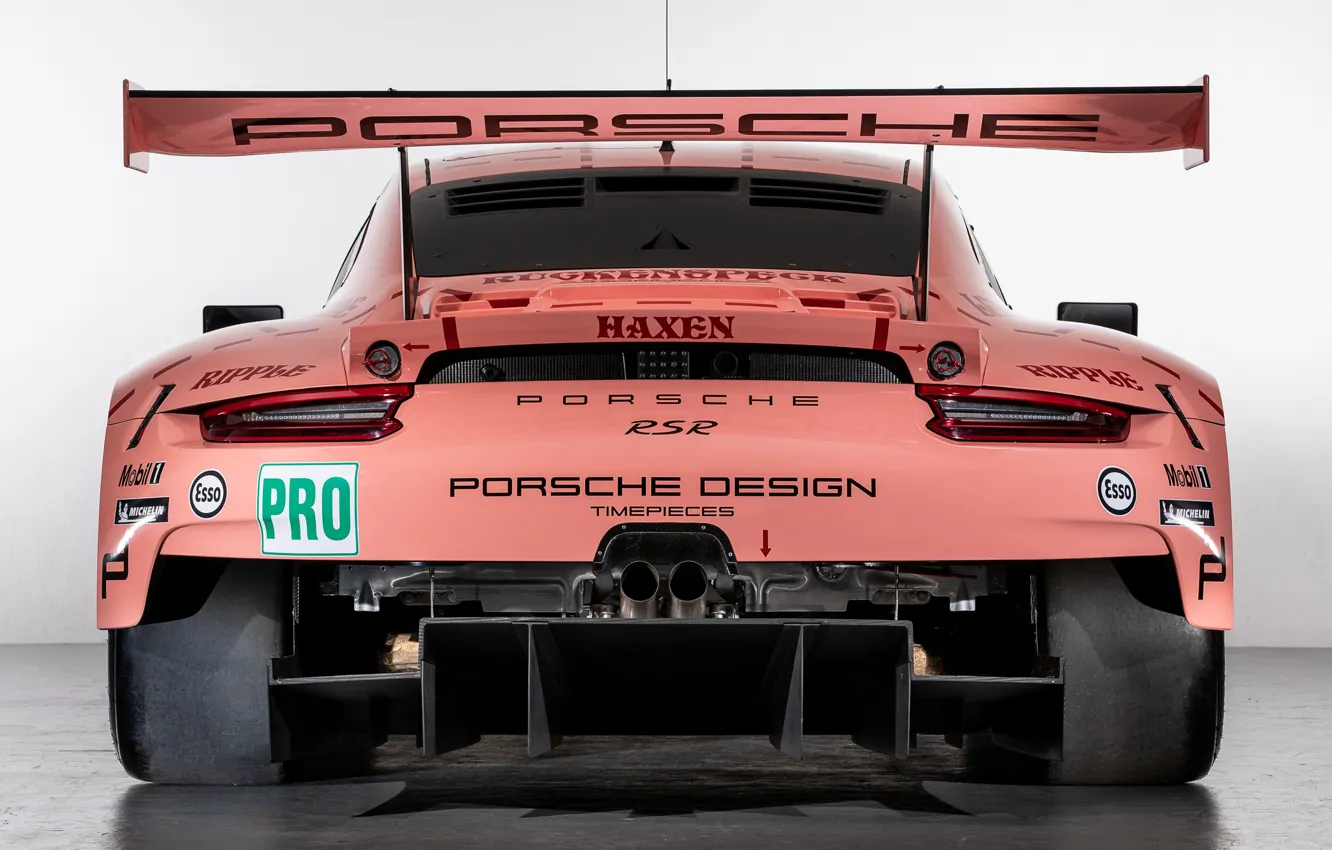 Фото обои розовый, 911, Porsche, гоночное авто, вид сзади, RSR, 2018