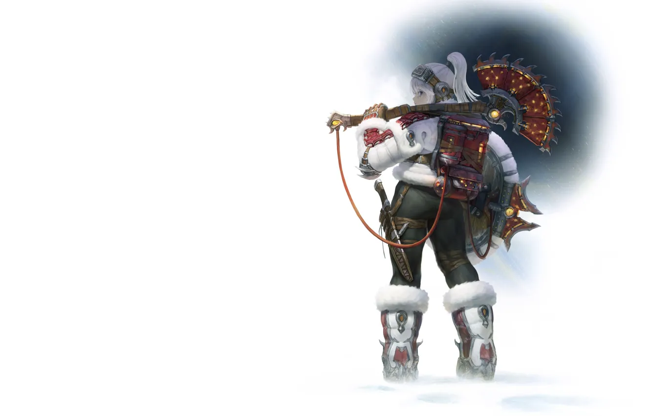 Фото обои зима, девушка, воин, Illustrator, AGOTO -, Frost - Mercenary_Axe Hunter