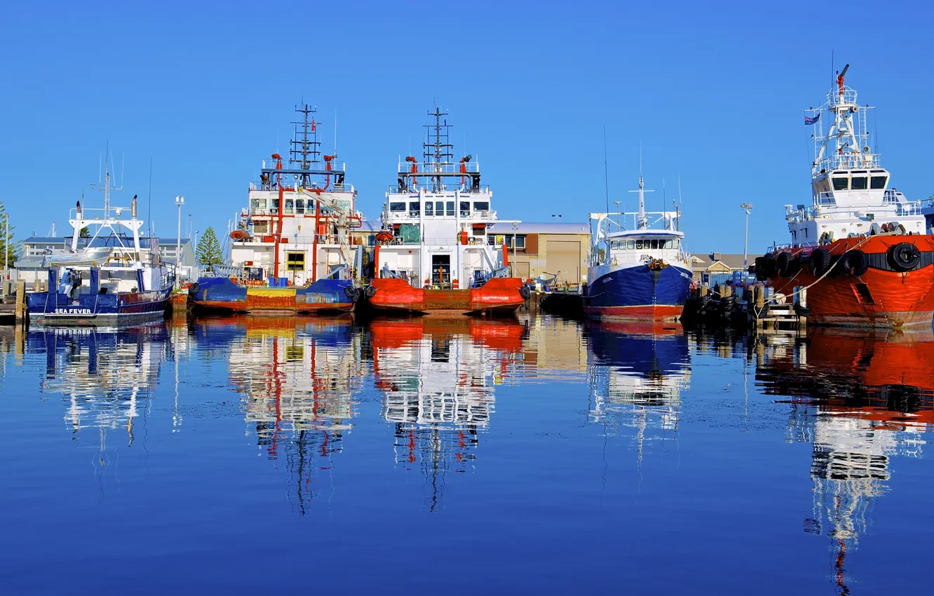 Фото обои отражение, корабль, Австралия, порт, Australia, Fremantle, Фримантл