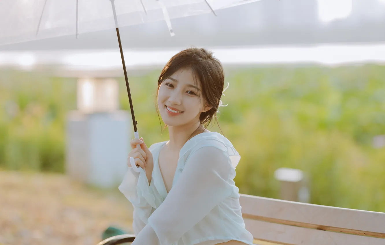 Фото обои Beautiful, Asian, Model, Smile, Umbrella, Woman, Cute, Pretty