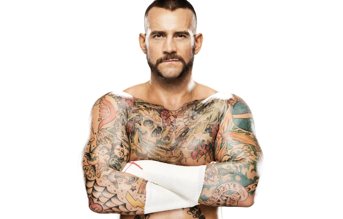 Фото обои взгляд, поза, тату, татуировка, щетина, рестлер, CM Punk, Cи Эм Панк