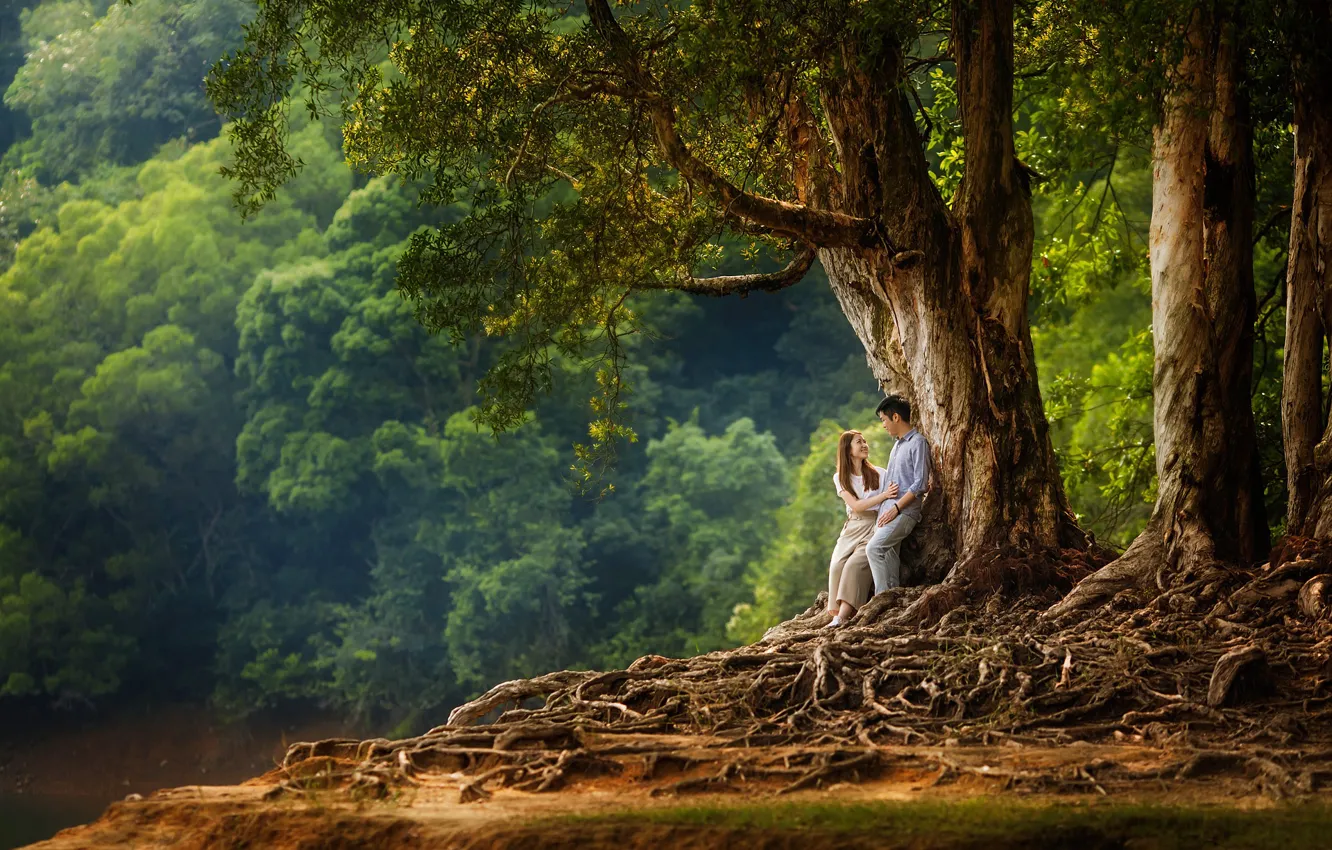Фото обои лето, девушка, деревья, природа, пара, мужчина, влюбленные, Evgeniya Ovsyannikova