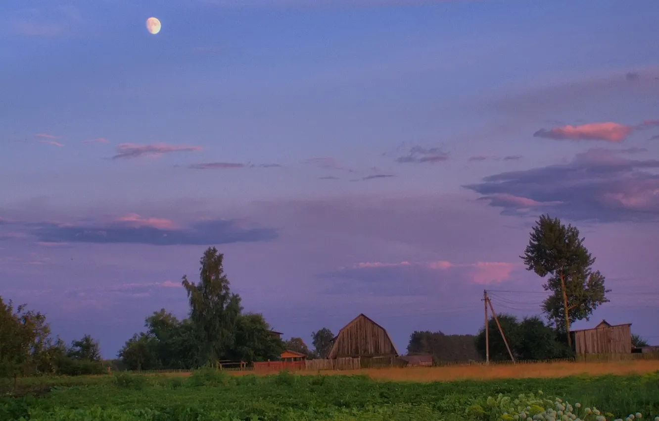 Фото обои лето, луна, деревня