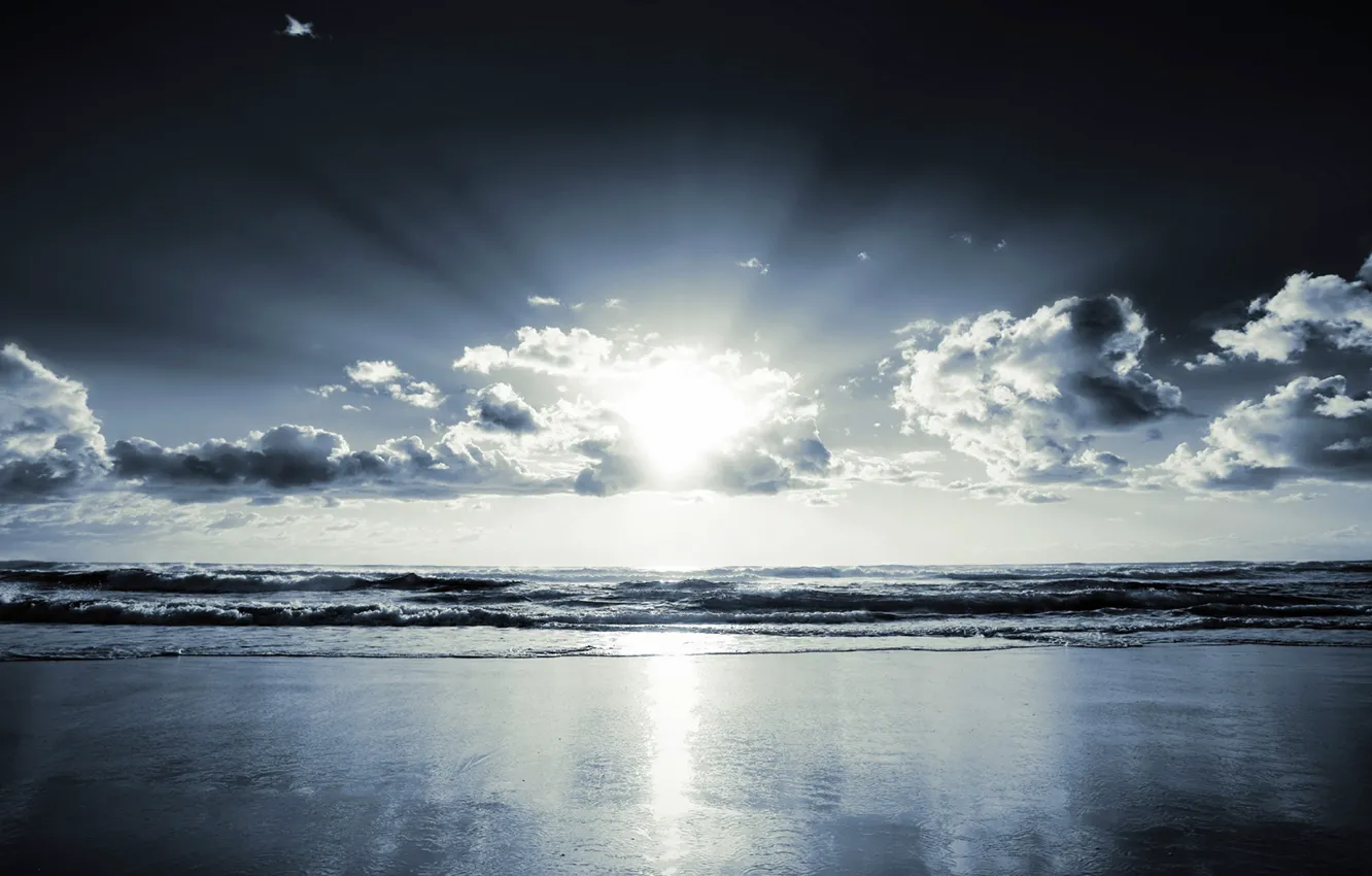 Фото обои море, пляж, небо, солнце