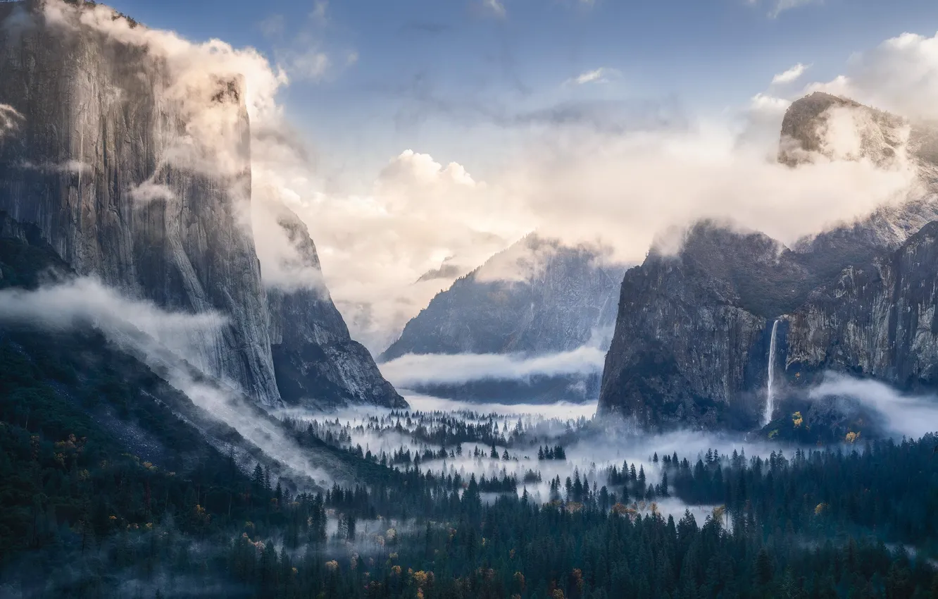 Фото обои fog, Rocks, Yosemite Nation Park