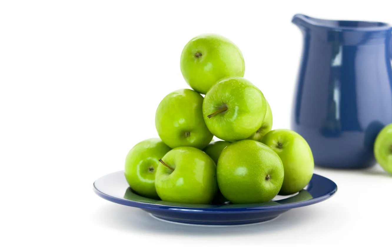 Фото обои яблоки, тарелка, кувшин, фрукты