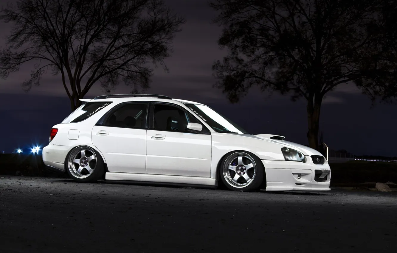 Фото обои Subaru, Impreza, white, universal, low