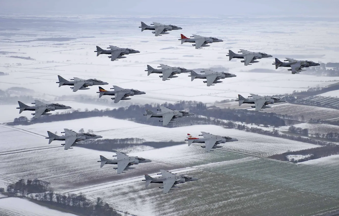 Фото обои полет, истребители, много, Harrier, штурмовики, McDonnell Douglas, AV-8B