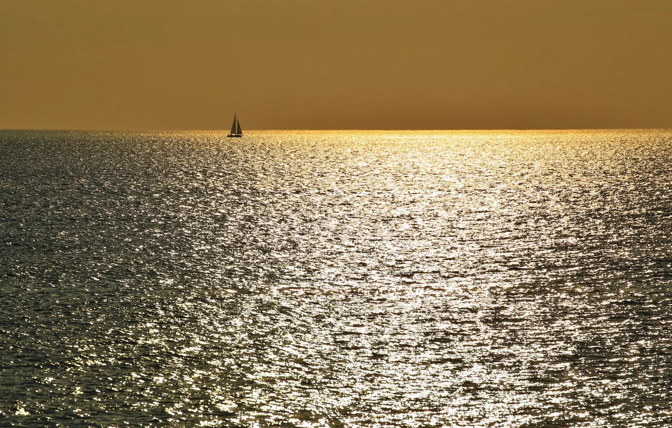 Фото обои море, пейзаж, ночь, лодка