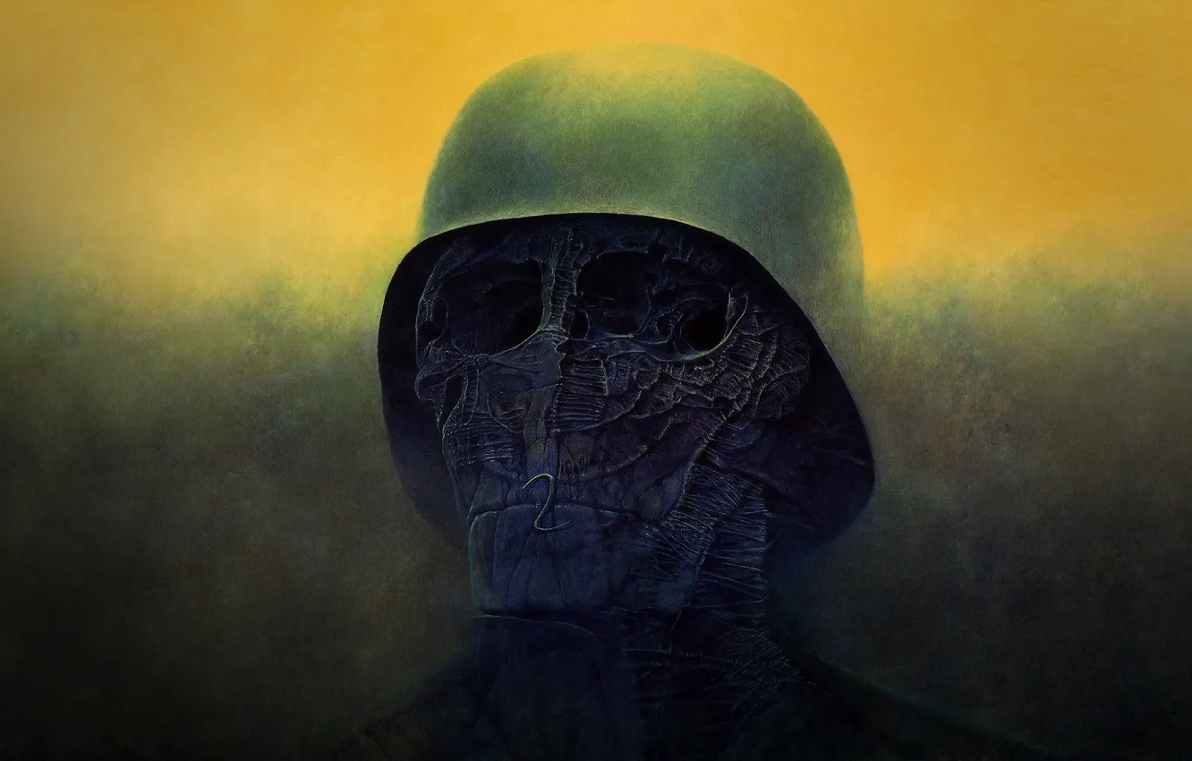 Фото обои смерть, череп, ужас, каска, art, мутант, глазницы, Zdzisław Beksiński