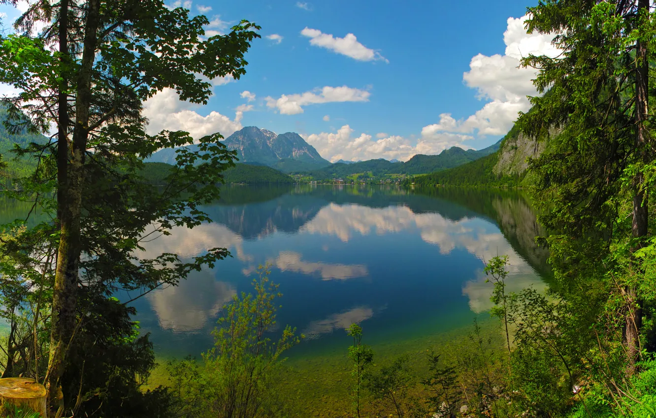 Фото обои лес, горы, озеро, Австрия, Altausseer See