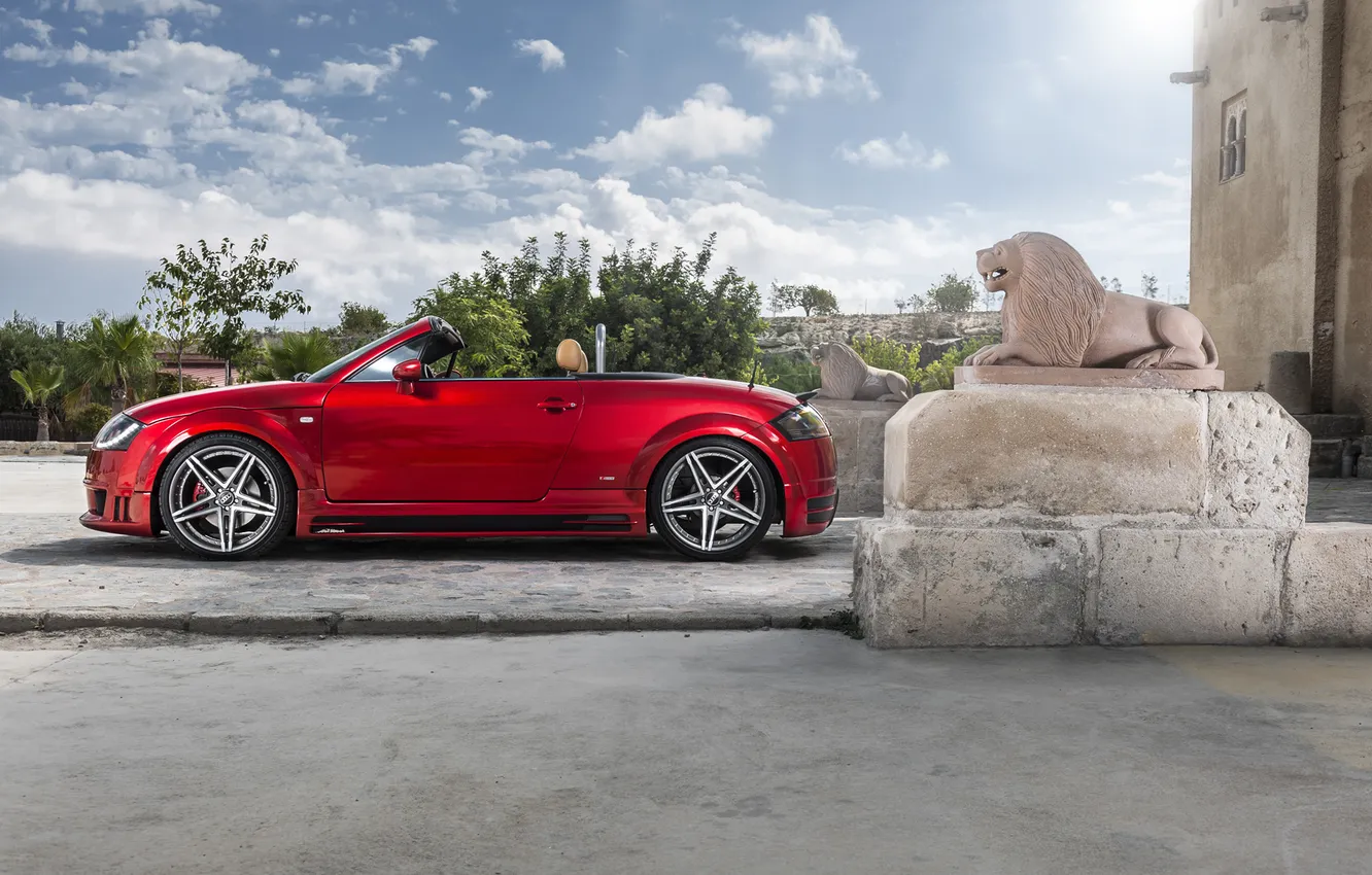 Фото обои красный, Audi, ауди, профиль, red, кабриолет, cabrio
