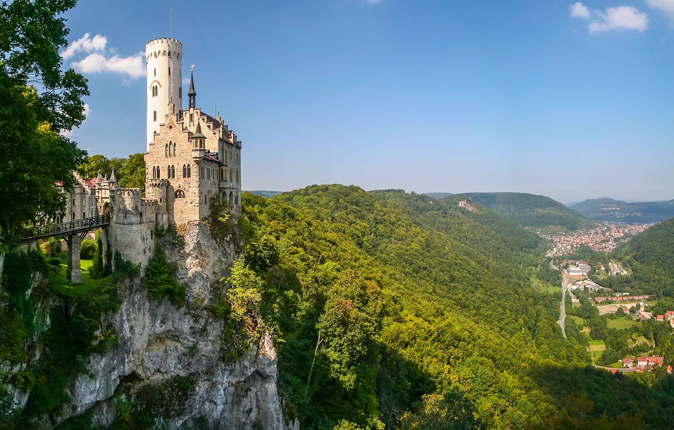 Фото обои горы, скала, замок, Германия, долина, панорама, Germany, Баден-Вюртемберг