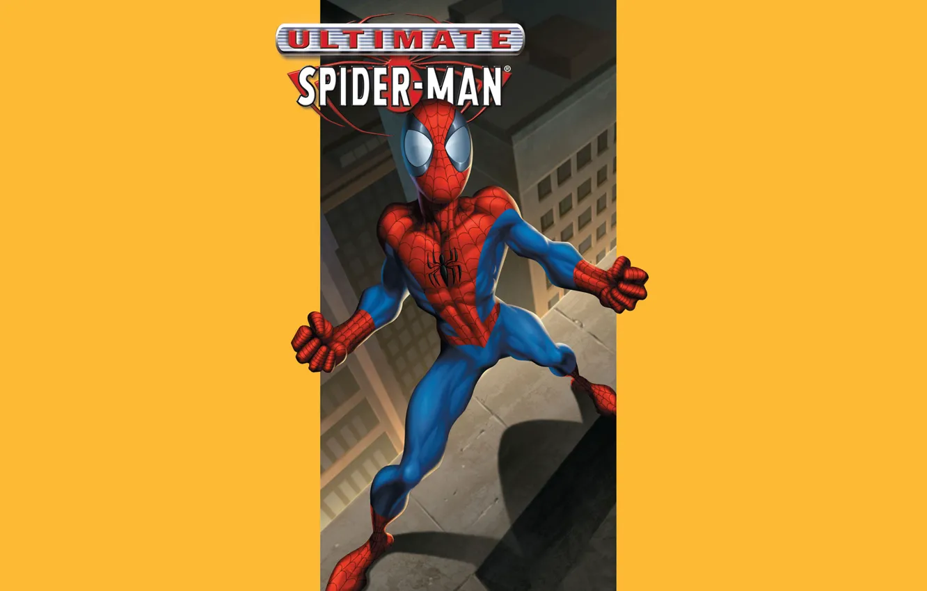 Фото обои крыши, желтый фон, супергерой, комикс, Marvel Comics, Spider-Man, Peter Parker, Питер Паркер