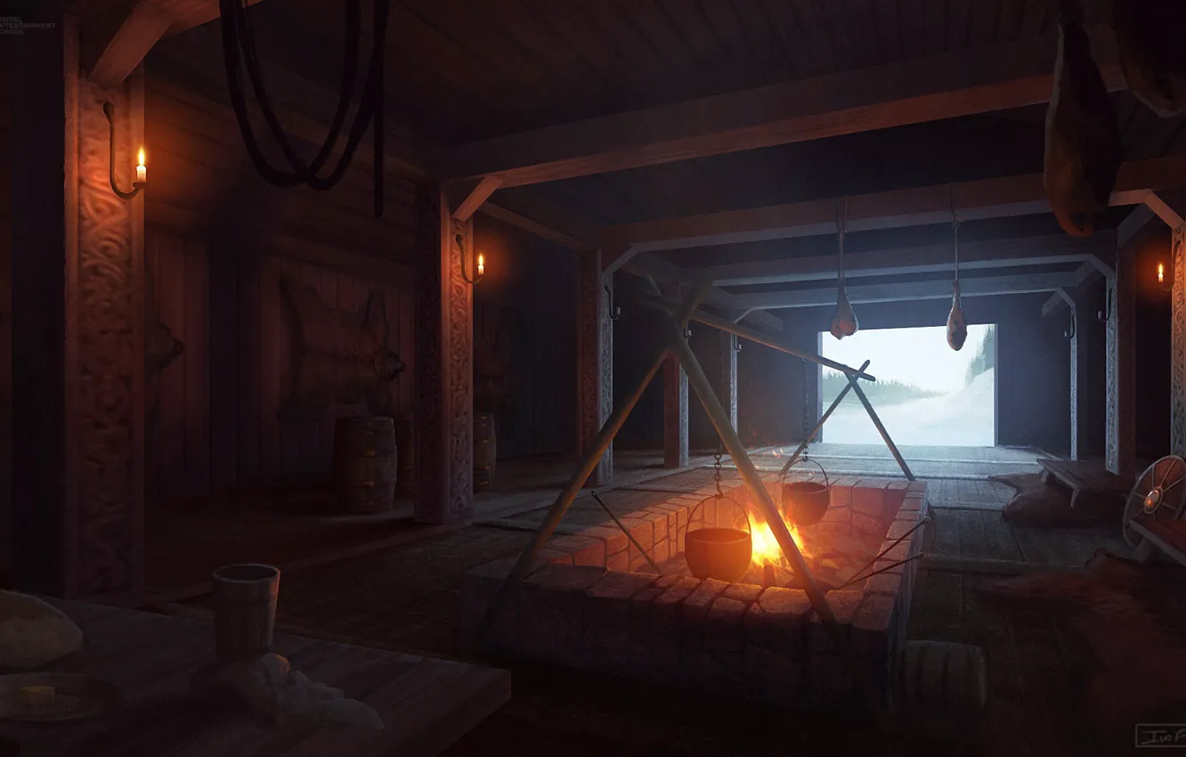 Фото обои очаг, жилище, свод, Viking Interior