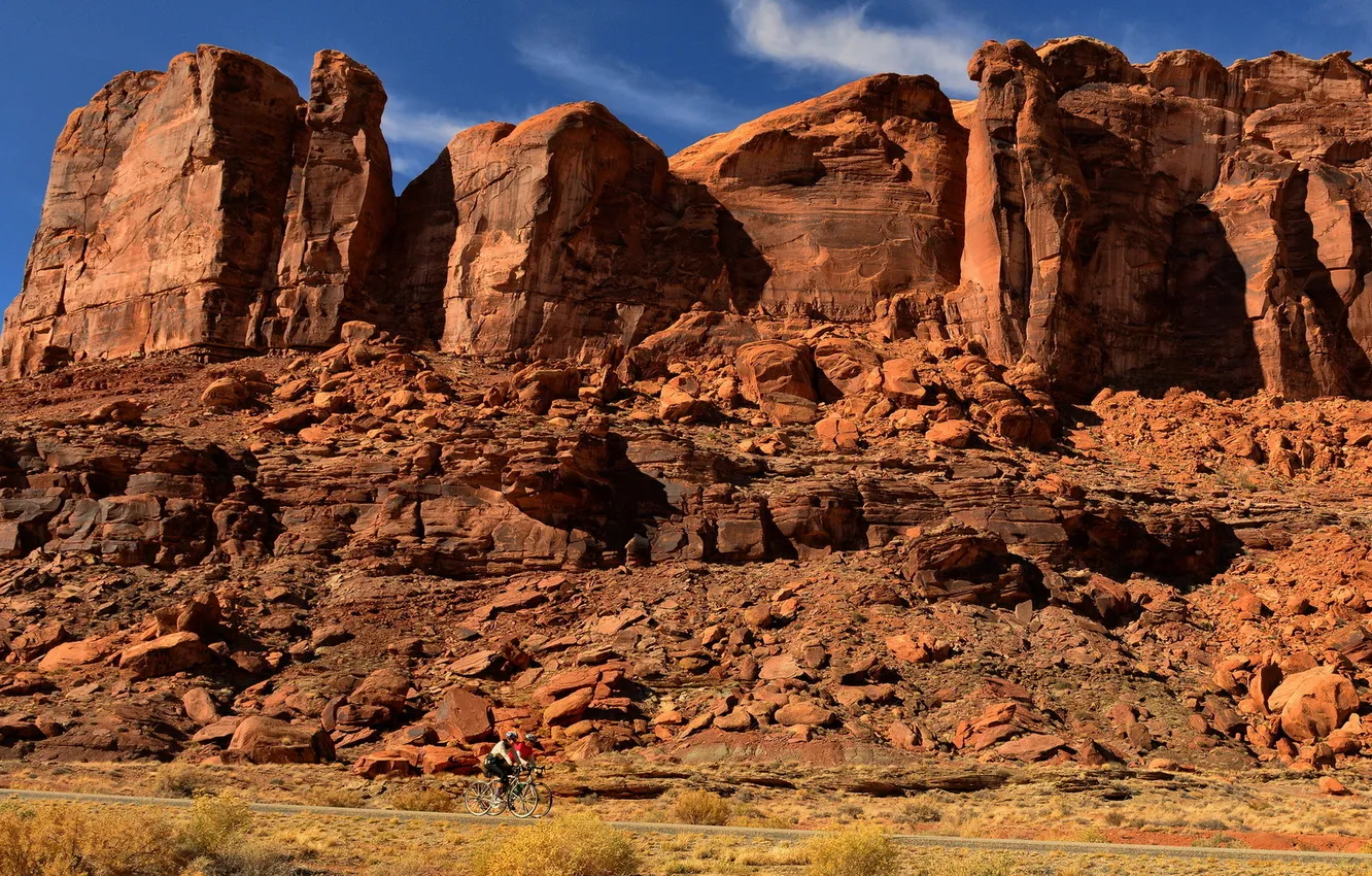 Фото обои небо, горы, велосипед