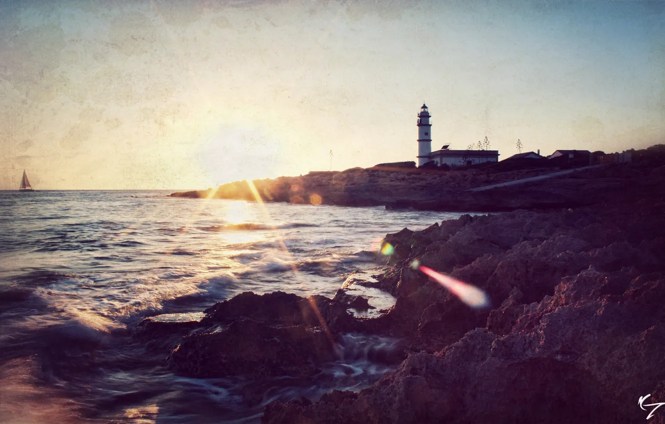 Фото обои море, маяк, стилизация