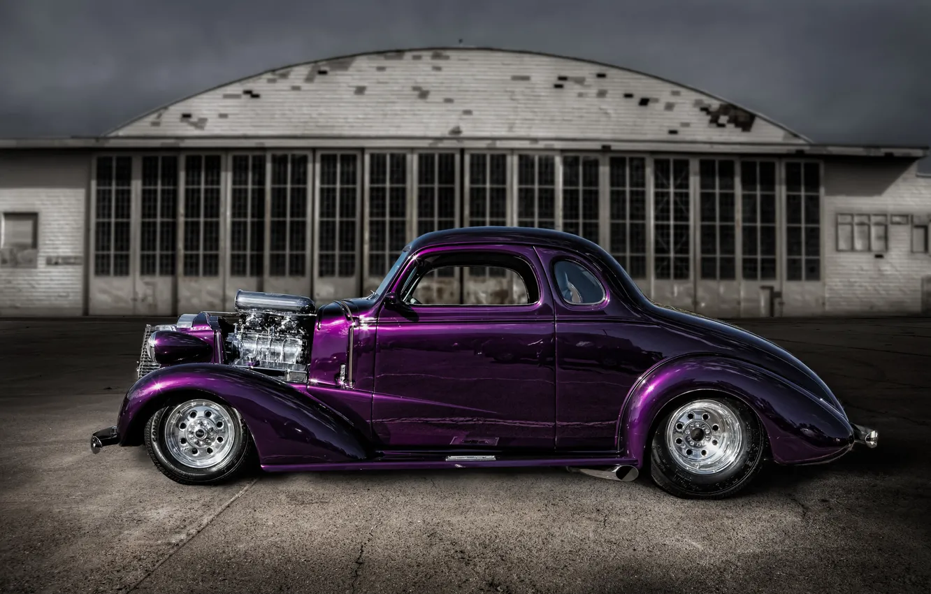 Фото обои фиолетовый, ретро, улица, классика, hot-rod, classic car