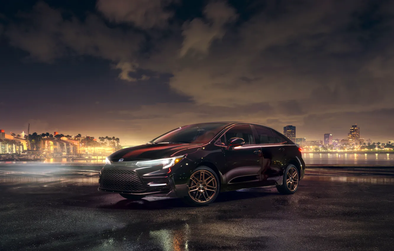 Фото обои авто, ночь, город, Toyota