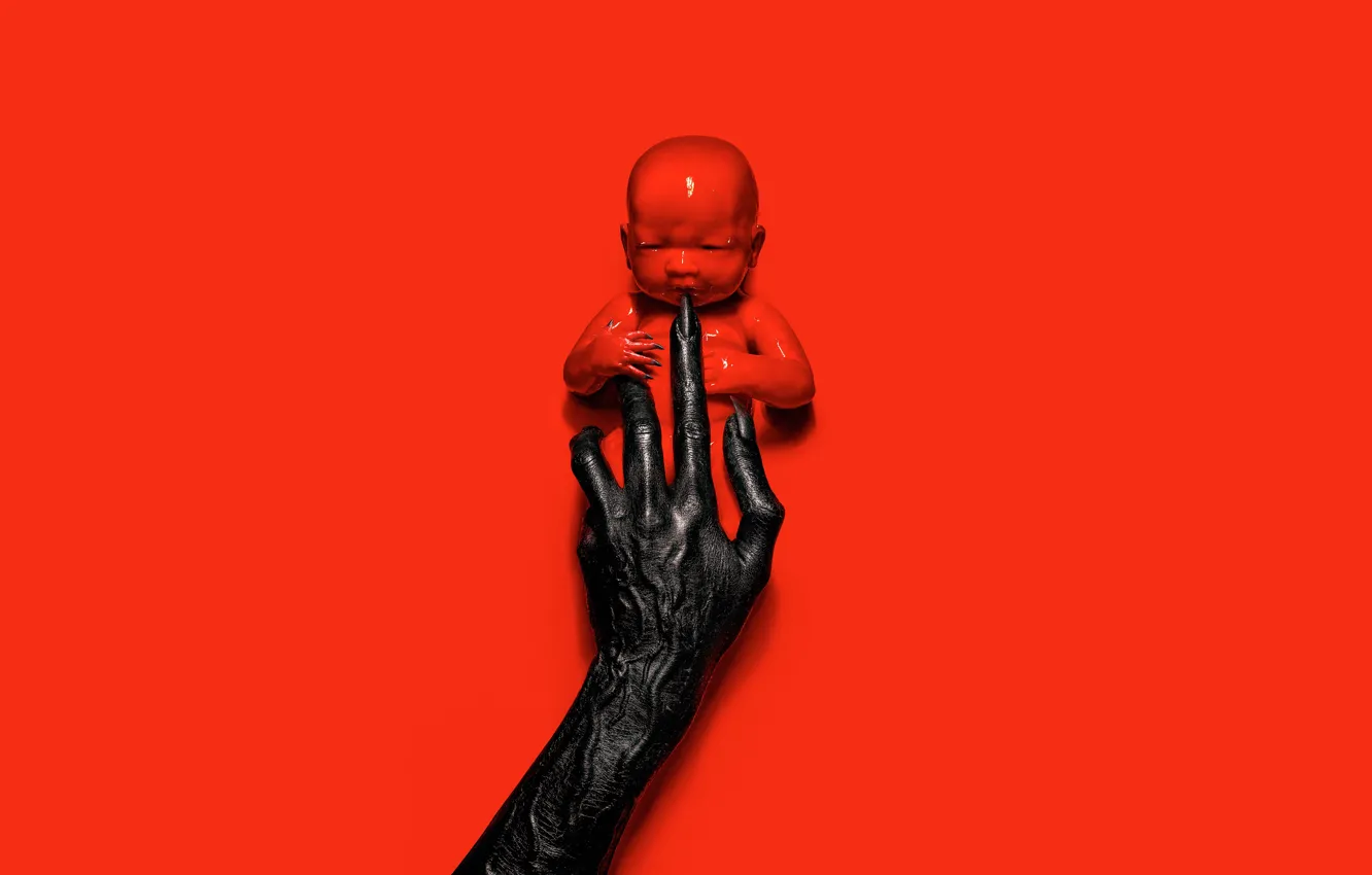 Фото обои рука, сериал, красный фон, младенец, American Horror Story, Американская история ужасов, Season 8