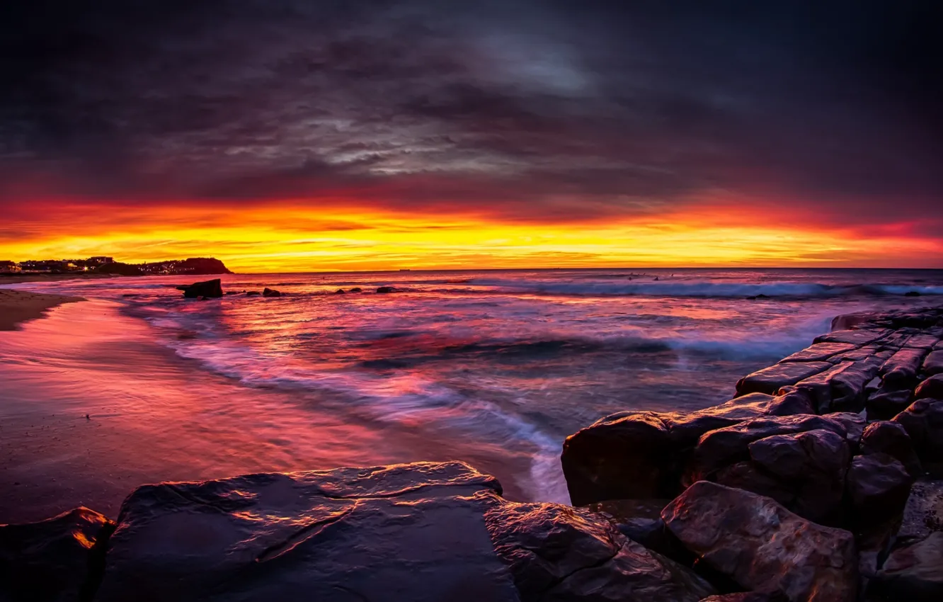 Фото обои восход, камни, берег, Австралия, Newcastle, New South Wales