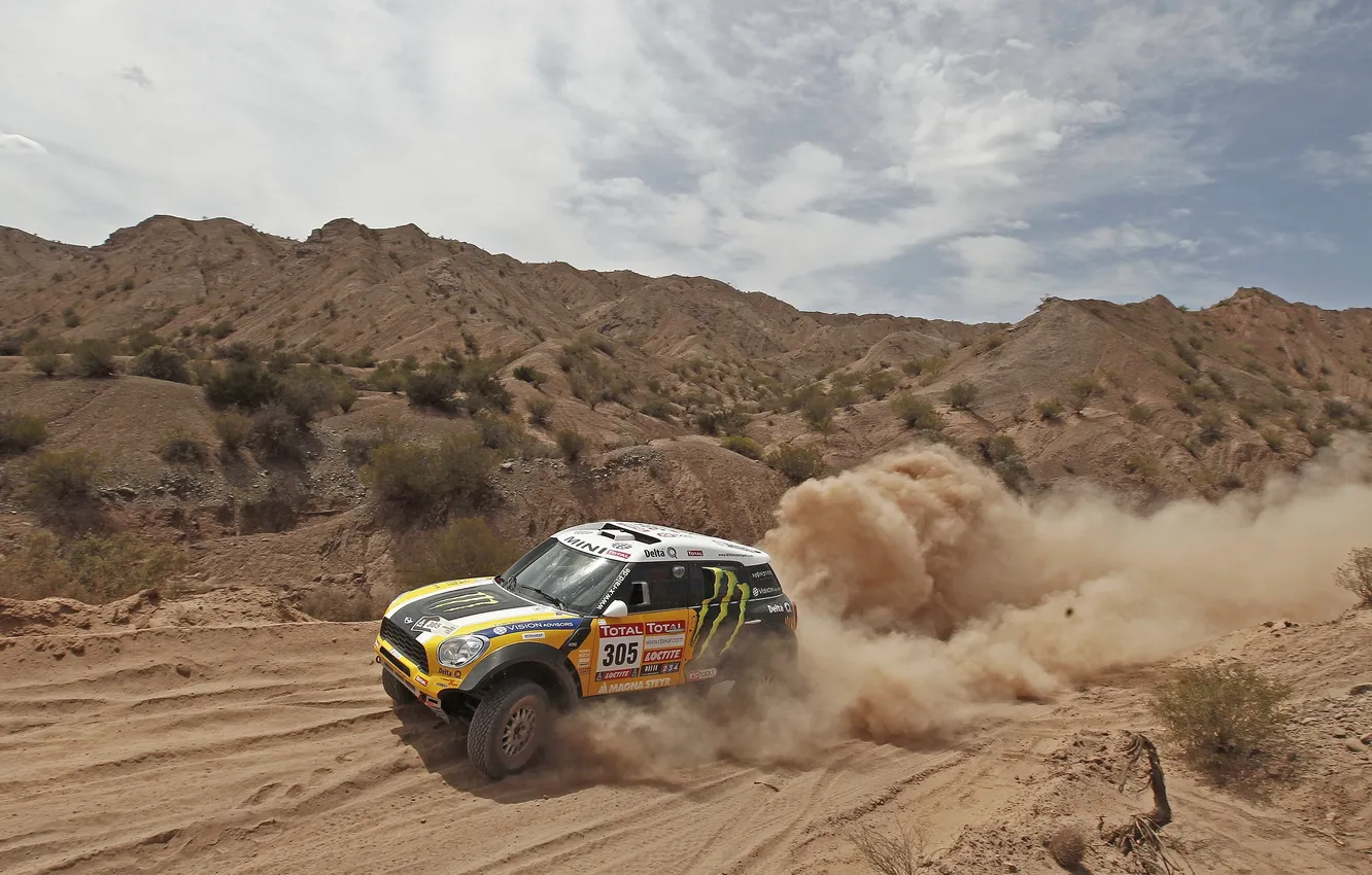 Фото обои Песок, Пустыня, Mini Cooper, Dakar, MINI, Мини Купер, X-raid