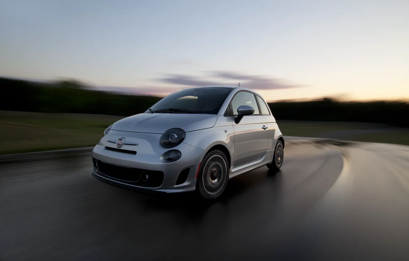 Фото обои закат, размытие, поворот, 500, Fiat