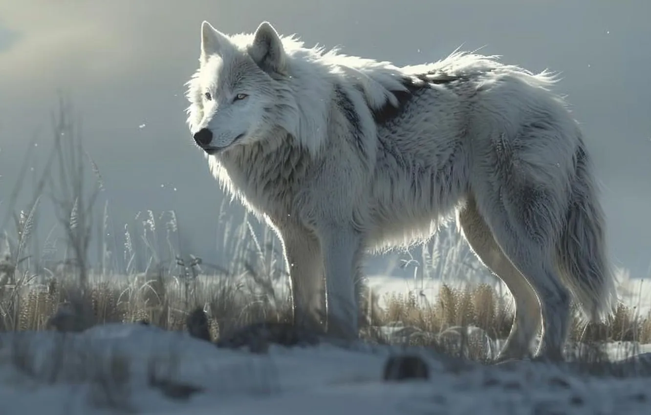 Фото обои fantasy, nature, art, snow, predator, face, animal, wolf